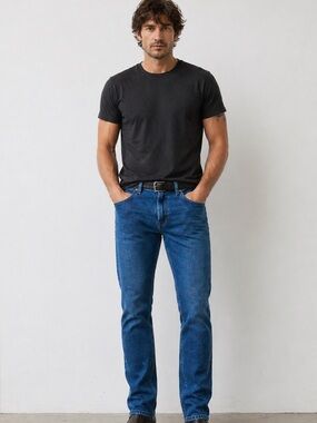 Y2K Wrangler premium mens jeans stretch blue denim straight leg elastic band 36